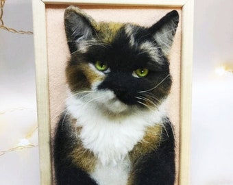 CAT PORTRAIT, CUSTOM Cat Portrait, 3D Felt Cat , Personalized Cat Portrait, Pet Memorial, Cat Loss Gift, Pet Remembrance, Wakuneco felt cat