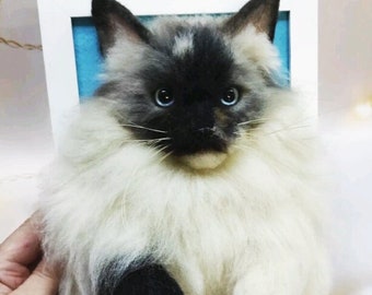 CAT PORTRAIT, CUSTOM Cat Portrait, 3D Felt Cat , Personalized Cat Portrait, Pet Memorial, Cat Loss Gift, Pet Remembrance, Wakuneco felt cat