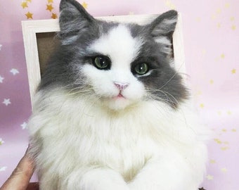 CAT PORTRAIT, CUSTOM Cat Portrait, 3D Felt Cat , Personalized Cat Portrait, Pet Memorial, Cat Loss Gift, Pet Remembrance, Wakuneco felt cat