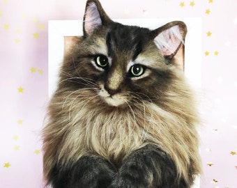 CAT PORTRAIT, CUSTOM Cat Portrait, 3D Felt Cat , Personalized Cat Portrait, Pet Memorial, Cat Loss Gift, Pet Remembrance, Wakuneco felt cat