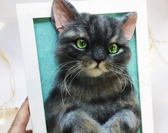 CAT PORTRAIT, CUSTOM Cat Portrait, 3D Felt Cat , Personalized Cat Portrait, Pet Memorial, Cat Loss Gift, Pet Remembrance, Wakuneco felt cat