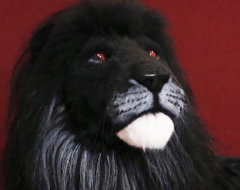 BIG Black Lion Plushie Made to Order, 3D Realistic Lion, Stuffed Lion, Unique Plush Toy, Realistic Art Doll, Stuffed Animal, Weighted Plush