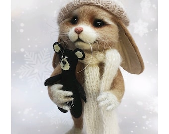 Needle Felted BABY BUNNY COTTONTAIL, Collectible Realistic Animals, Handmade Unique Gifts, Felted Bunny Toys, Bunny Crafts, Felted Rabbit