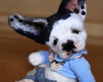 Custom Needle Frenchie Puppy, 3d Dog Felted Puppy, Felt French Bulldog, Custom Made Dog, Pet Portrait, Pet Loss, Gift for Bulldog Lovers