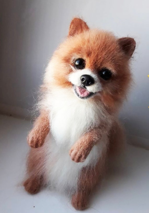 Needle felted puppy.White Spitz Wool animal figure Cute dog home decor. Unique gift for dog lover
