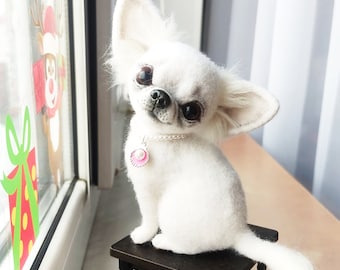 Chihuahua en miniatura de fieltro, perro de fieltro con aguja, figura de chihuahua 3D de fieltro, regalo para amantes de los perros. ¡Listo para enviar desde EE. UU.!