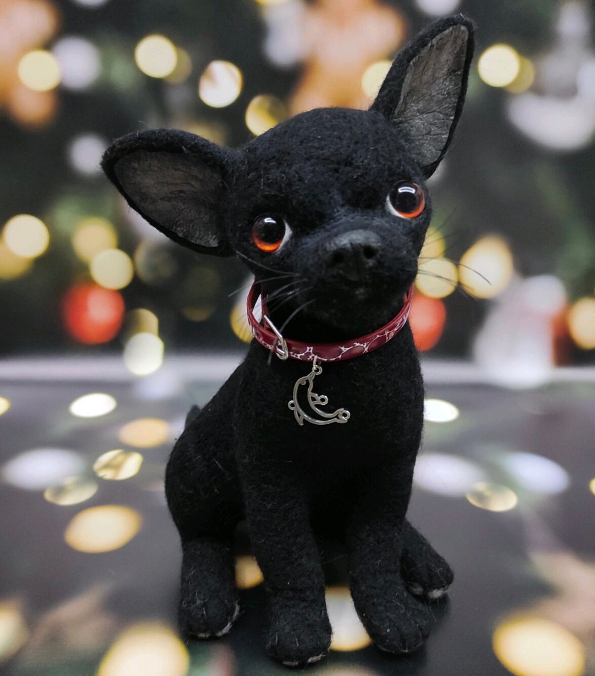 Needle Felted Dog Black Chihuahua, Needle Felt Dog, Dog Statue