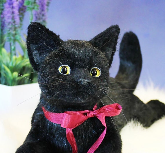 カスタムブラック子猫ぬいぐるみ、3Dリアル猫ぬいぐるみ、ぬいぐるみ猫