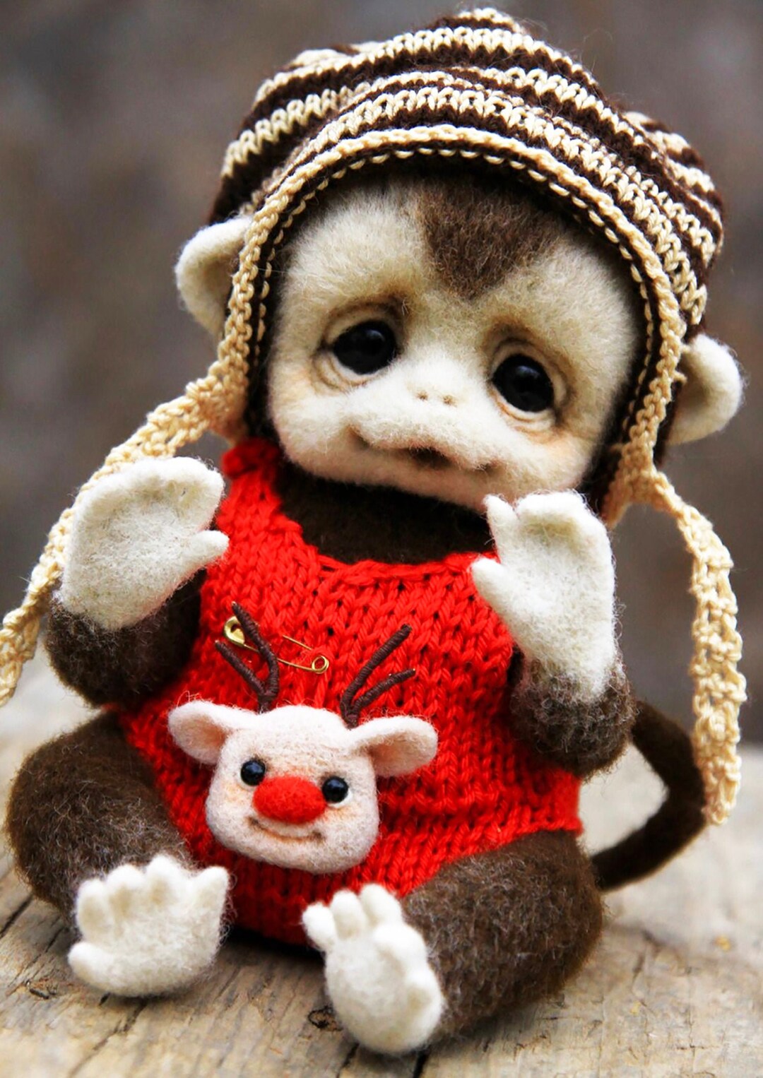 Realistic MONKEY KROKHA, MINI Sculpture, Felt Monkey, Realistic Monkey Doll, Monkey Stuffed