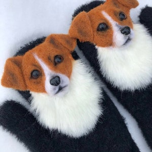 CUSTOM DOG MITTENS, Animal Mittens, Pet Mittens, Felt Animal Mittens, Designer Mittens, Mohair Mittens, Winter Mittens, Dog Lover Gifts