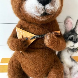 RUSSIAN BEAR & BUNNY Needle Felted, Handmade One of a Kind Gift for a ...