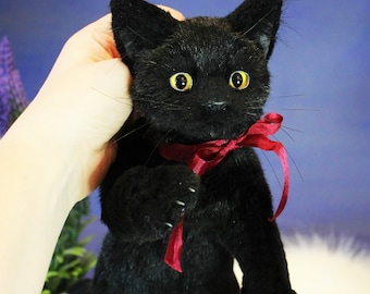 カスタムブラック子猫ぬいぐるみ、3Dリアル猫ぬいぐるみ、ぬいぐるみ猫