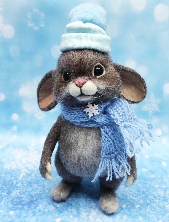 felt bunny in blue dress Felt White Bunny main image 0
