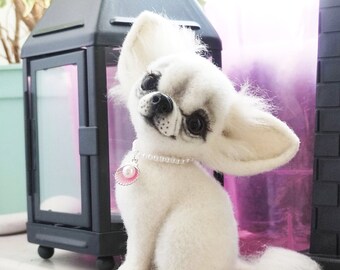 ミニチュアカスタムフェルトチワワ人形、ニードルフェルト犬、フェルト