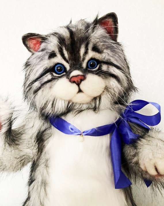 BIG CAT BAGUETTE Needle Felted, Handmade One of a Kind Gift for a
