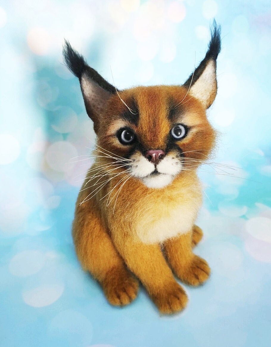 CARACAL Needle Felted Collectible Realistic Animals Handmade -  Norway