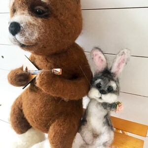 RUSSIAN BEAR & BUNNY Needle Felted, Handmade One of a Kind Gift for a ...