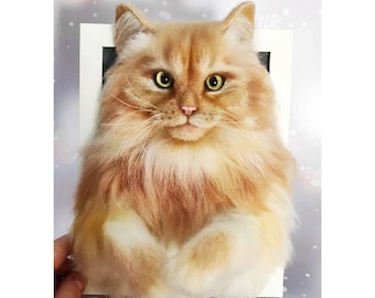 CAT PORTRAIT, CUSTOM Cat Portrait, 3D Felt Cat , Personalized Cat Portrait, Pet Memorial, Cat Loss Gift, Pet Remembrance, Wakuneco felt cat