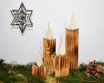 Kerzen aus Holz 4er-Set / Holzkerzen / Weihnachtsdeko / Weihnachtsschmuck / Advent