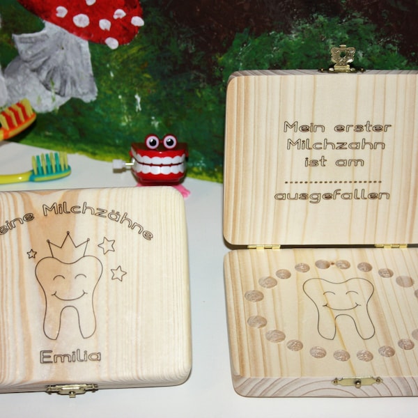 Milchzahnbox aus Holz, personalisiert / Milchzahndose aus Holz / Zahndose / Zahnbox / Holzbox Zähne, Geschenk Zahnfee, Box für Kinderzähne