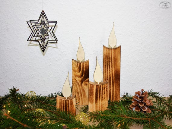Kerzen aus Holz 4er-Set / Holzkerzen / Weihnachtsdeko / Weihnachtsschmuck / Advent