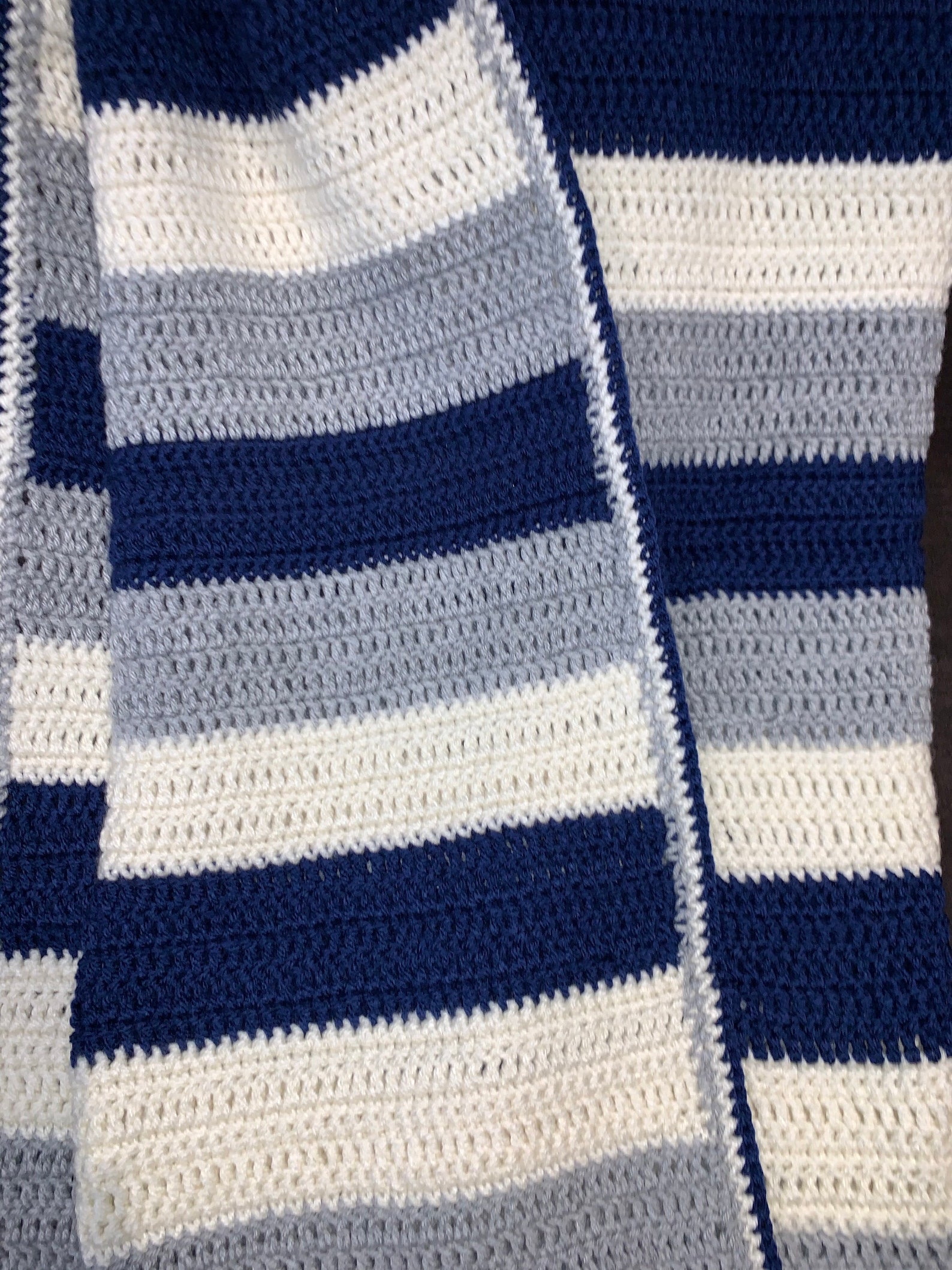 Striped Crocheted blanket in blue and grey Etsy