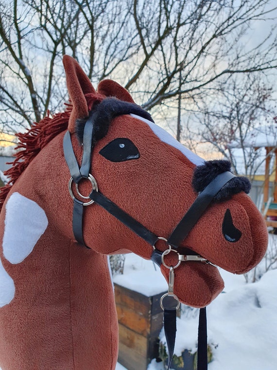Cheval à Bâton Géant 100 Cm Avec Sons – Peluche Noir, Jouet En Bois, Cadeau Anniversaire Ou Halloween