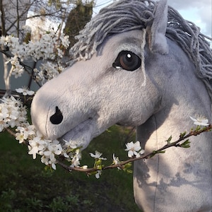 Hobbyhorse: Gray Hobby Horse A4 with a fixed stick, Waldorf Toy