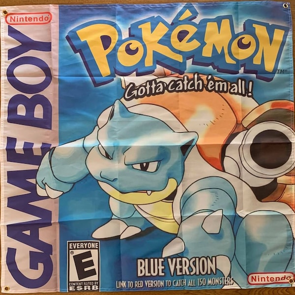 Pokémon Blue Version Gameboy Blastoise Video Game Cover Art Wall Flag Tapestry Nintendo