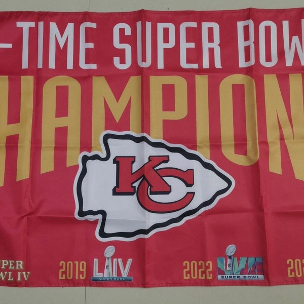 Kansas City Chief 2024 Super Bowl Championship NFL Football Flagge Banner 3x5Ft Männerhöhle, Garage, Wohnheim, Super Bowl im Freien *Doppelseitig*