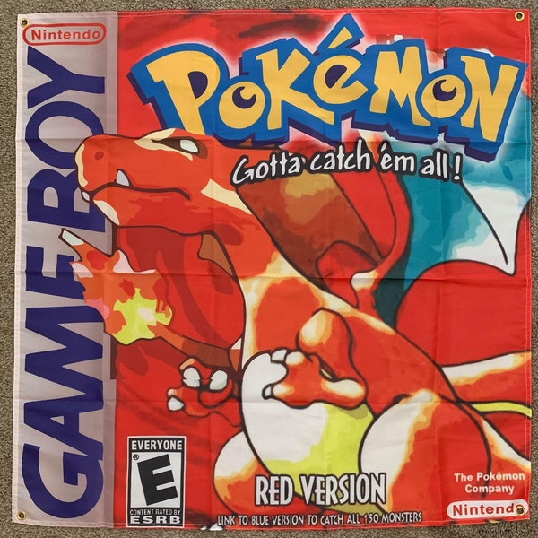 Pokémon Red Version Gameboy Charizard Video Game Cover Art Wall Flag Tapestry Nintendo