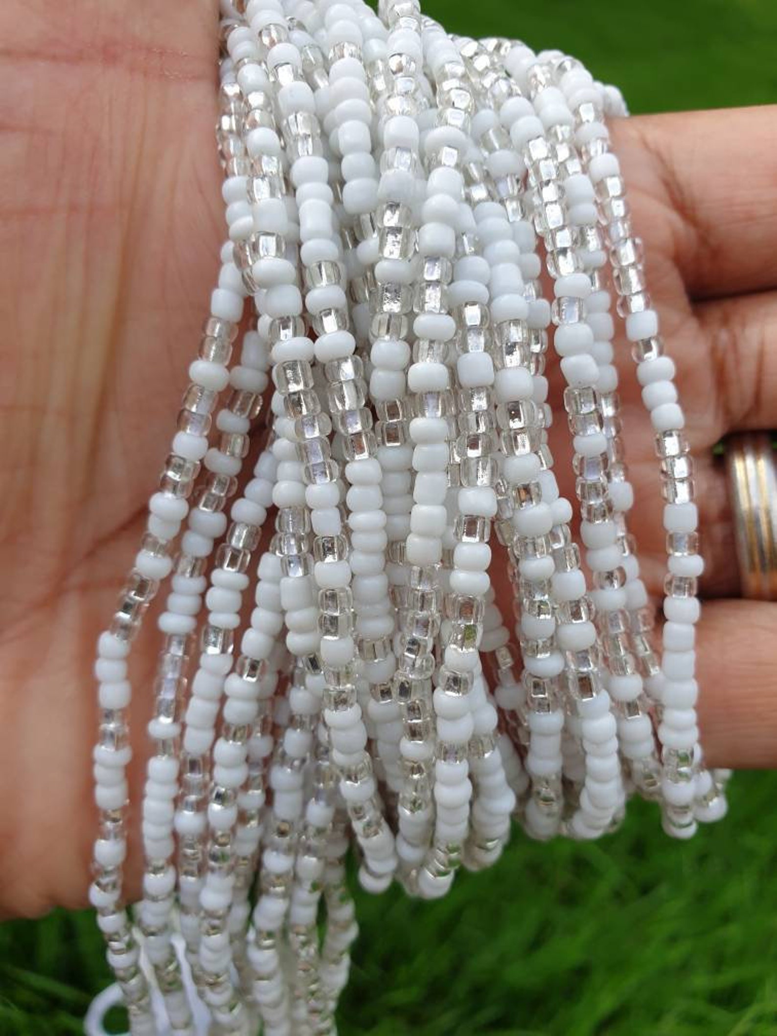 Classic White and Silver Waist Beads Handmade in Ghana Etsy UK