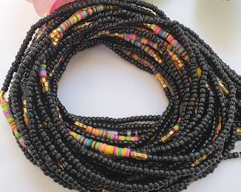 Waist Beads with Black seed beads and colourful vinyl beads