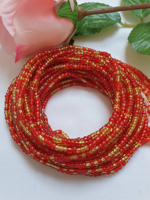 Red and Clear Gold Waist Beads Etsy