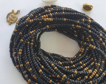 Black and Gold waist beads, traditional African waist beads, handmade waist beads, Ghana waist beads, tie on waist beads