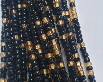 Black and Bright Gold African waist beads, easy to self fit by tying on