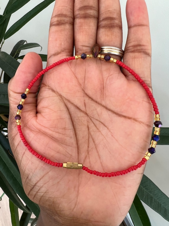 Dainty Beaded Red Anklet Etsy