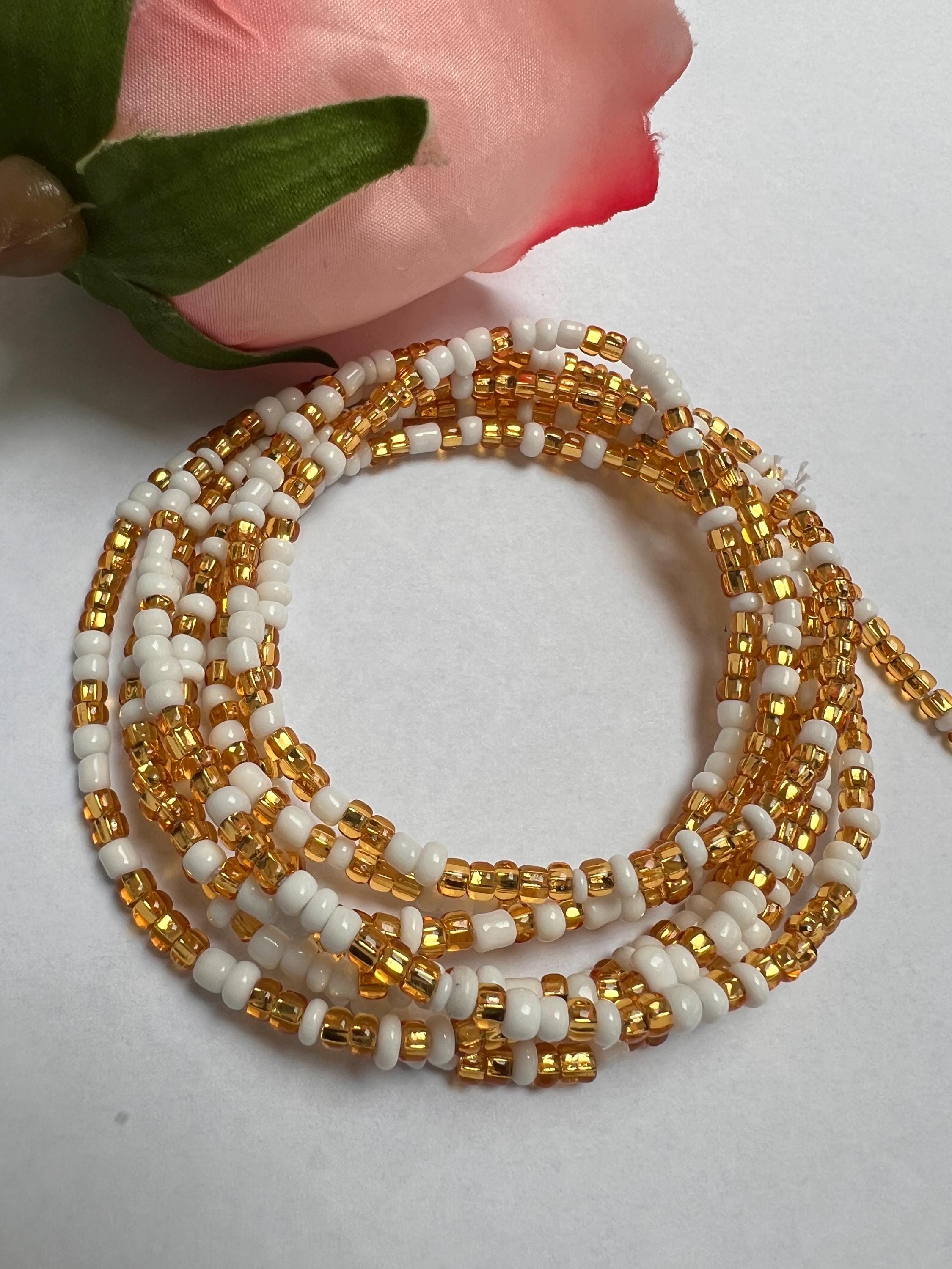 2 Belts Beaded African Waist Beads Yellow & White Glass Stones Seed Bead  Estate Amazon.com: Gold Waist Beads, 2 pcs Belly bead, African  main image 3