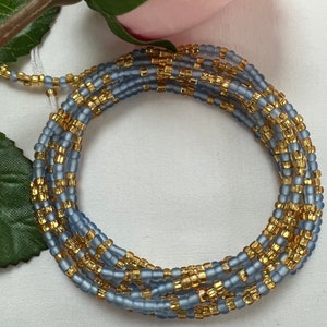 Cornflower blue and gold waist beads