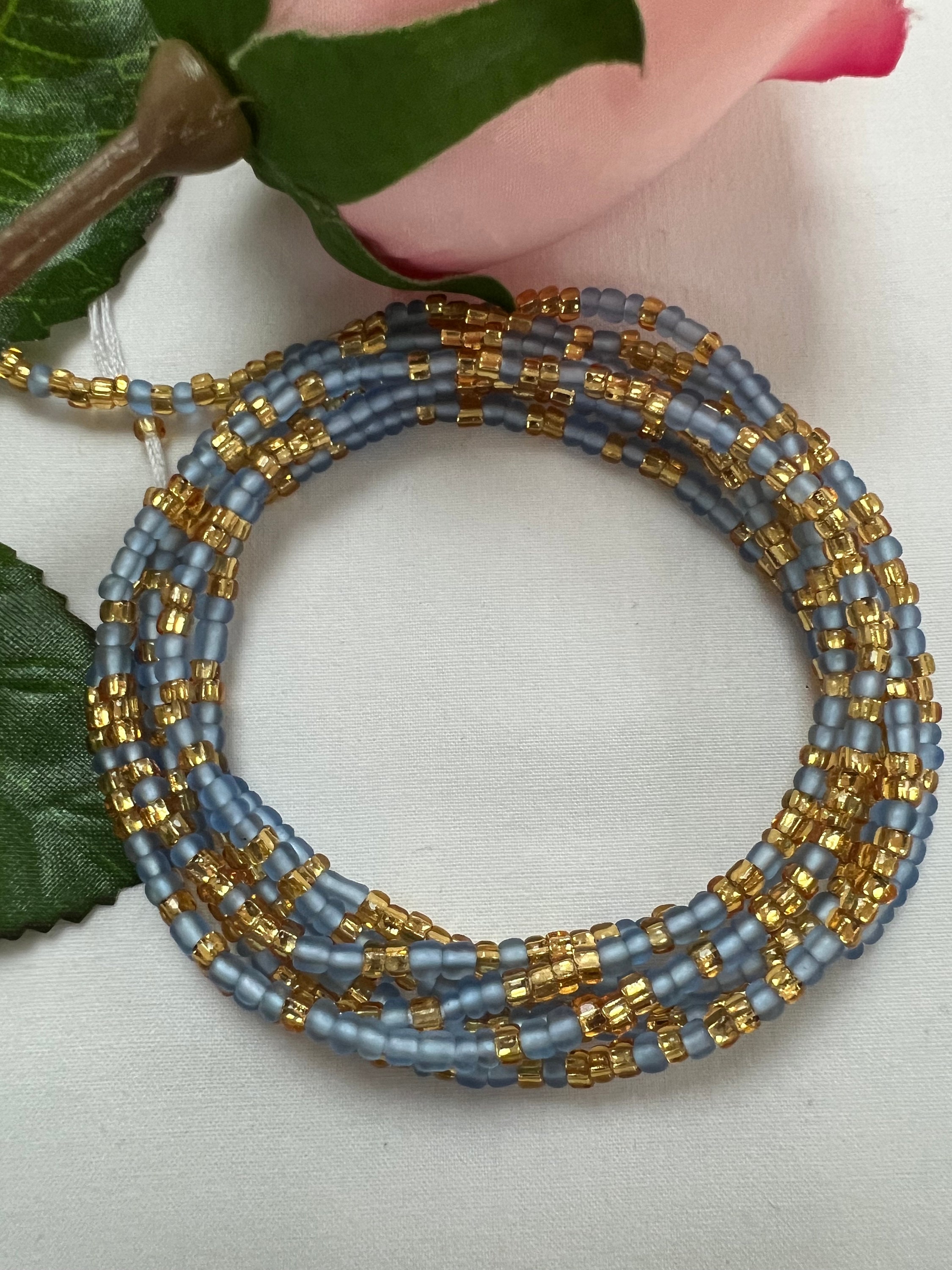 Cornflower blue and gold waist beads
