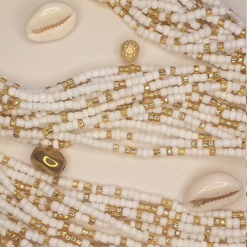 White and Gold African Waist Beads Etsy
