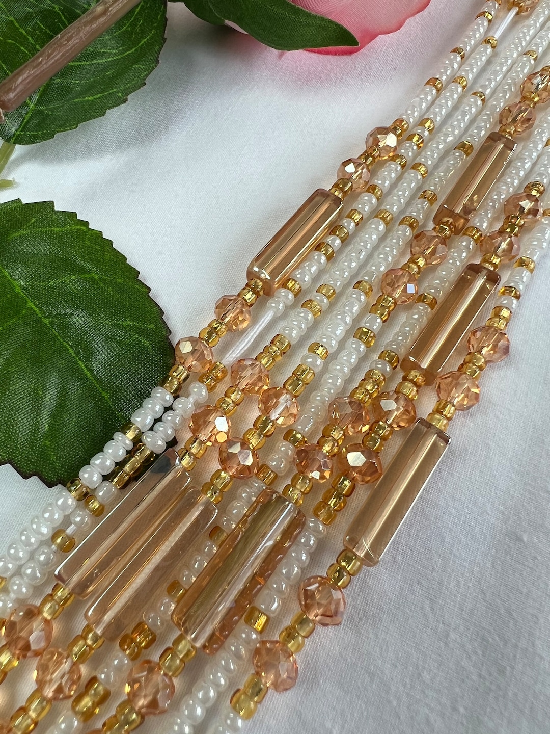 White and Gold African Waist Beads Etsy