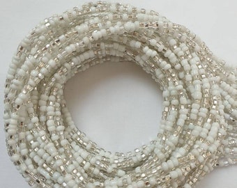 Classic White and Silver Waist Beads, handmade in Ghana
