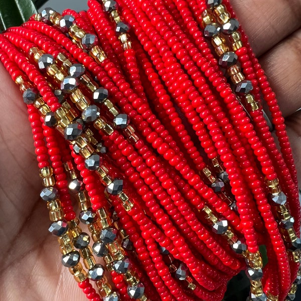 Stunning red African waist beads.