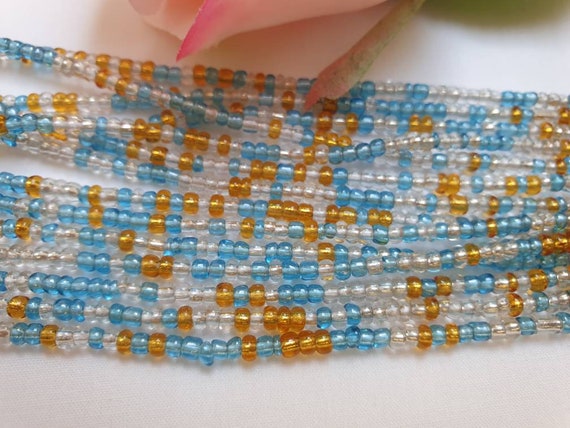 Blue Clear Gold Beads With Text - Waist Beads