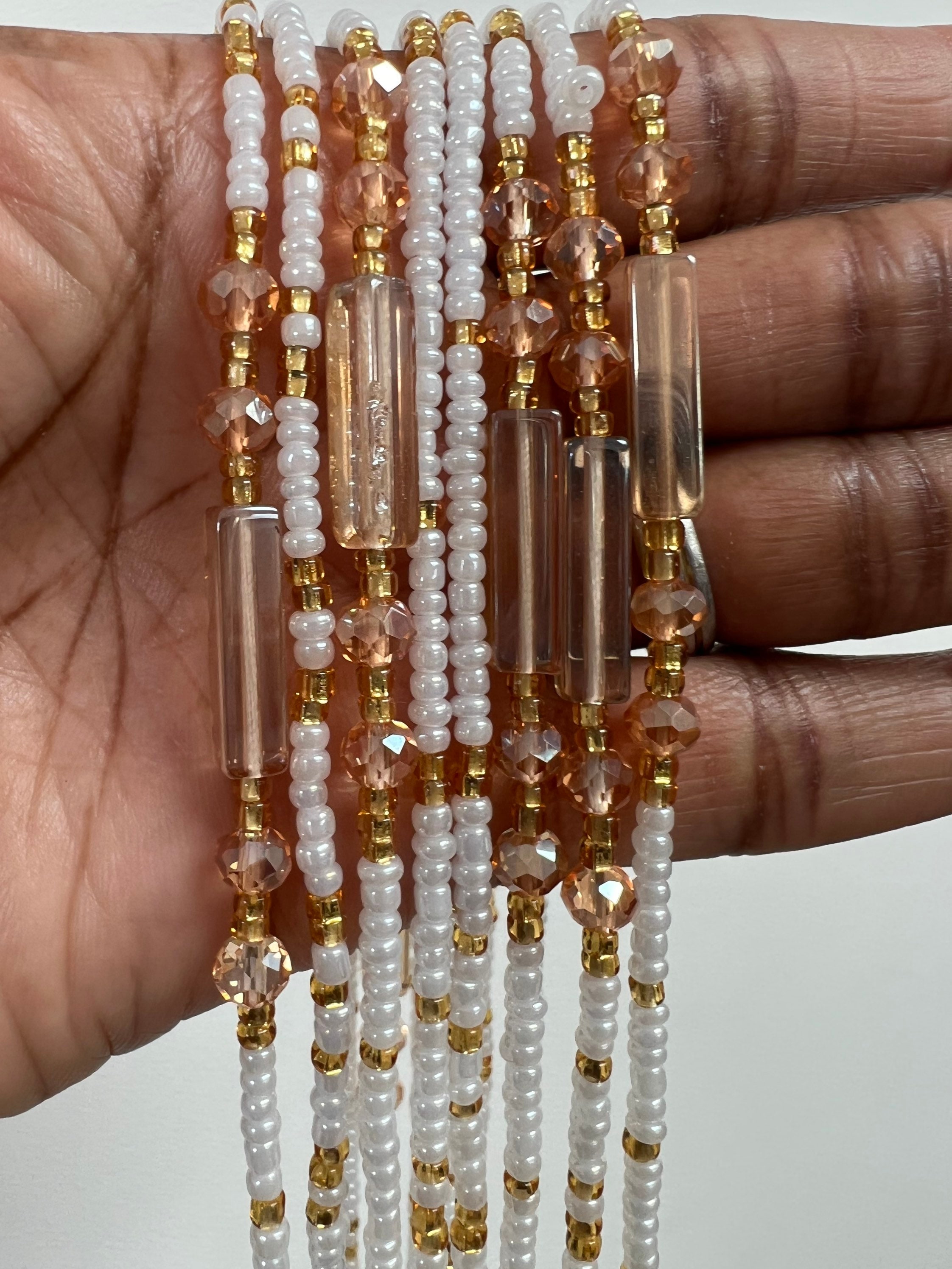 White and Gold African Waist Beads - Etsy display picture 2