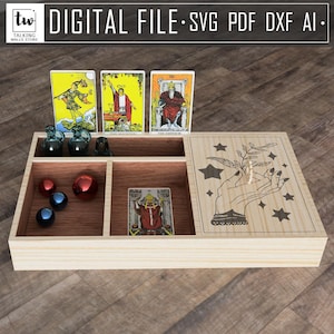 Fichier numérique. Boîte à compartiments porte-cartes Oracle des tarots soleil et lune Coppermoon, boîte de tarot phases de lune, boîte de cristal, porte-cristal, cartes de tarot