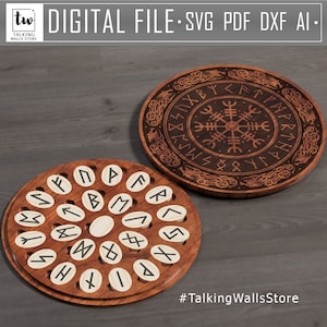 Digital File Aged Futhark runes set with box - paganism pagan witch witchcraft esoteric laser engraved divination tools
