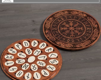 Digital File Aged Futhark runes set with box - paganism pagan witch witchcraft esoteric laser engraved divination tools