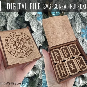 Digital File Aged Futhark runes set with box Digital File- paganism pagan witch witchcraft esoteric laser engraved divination tools